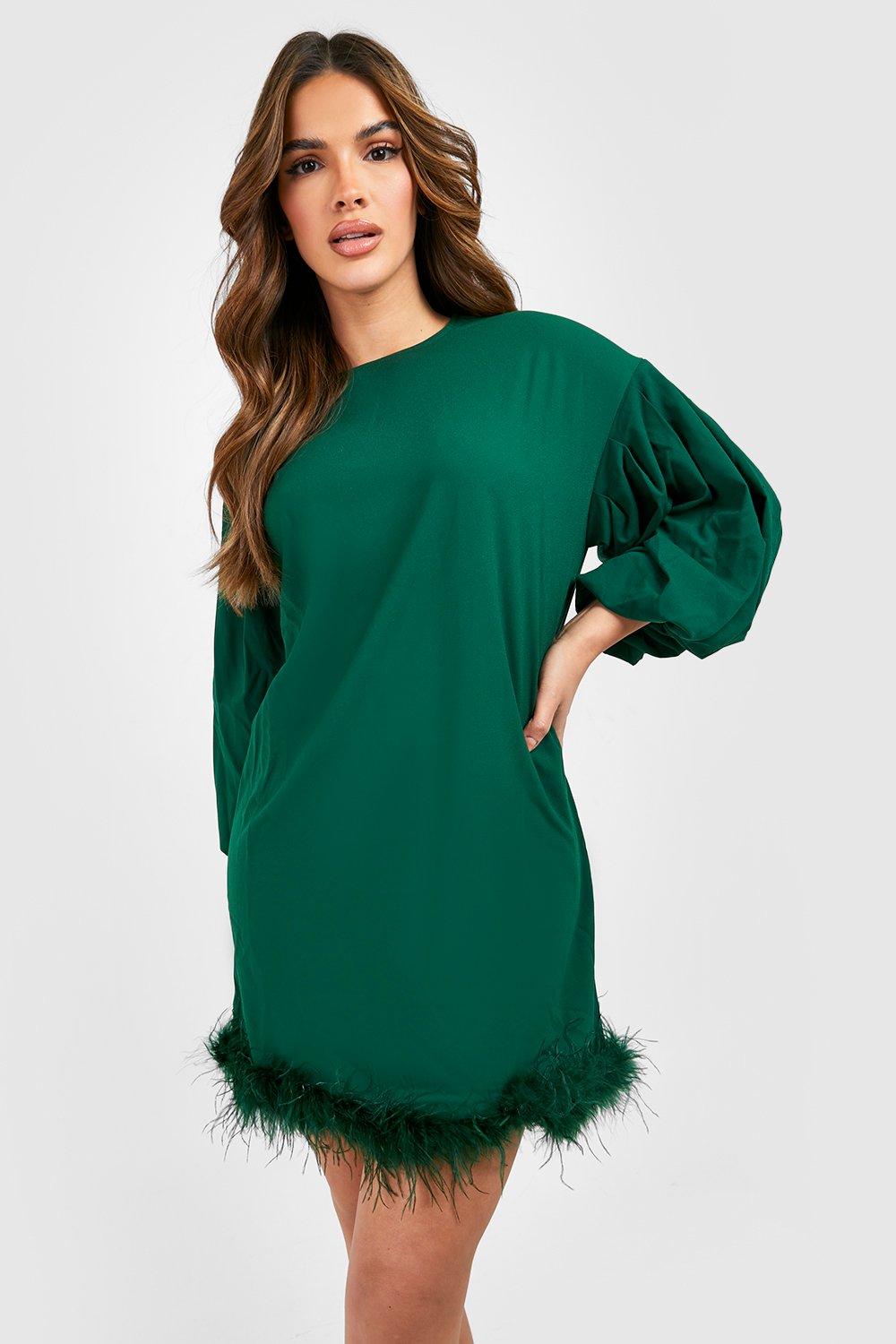 Feather hem cocktail store dress